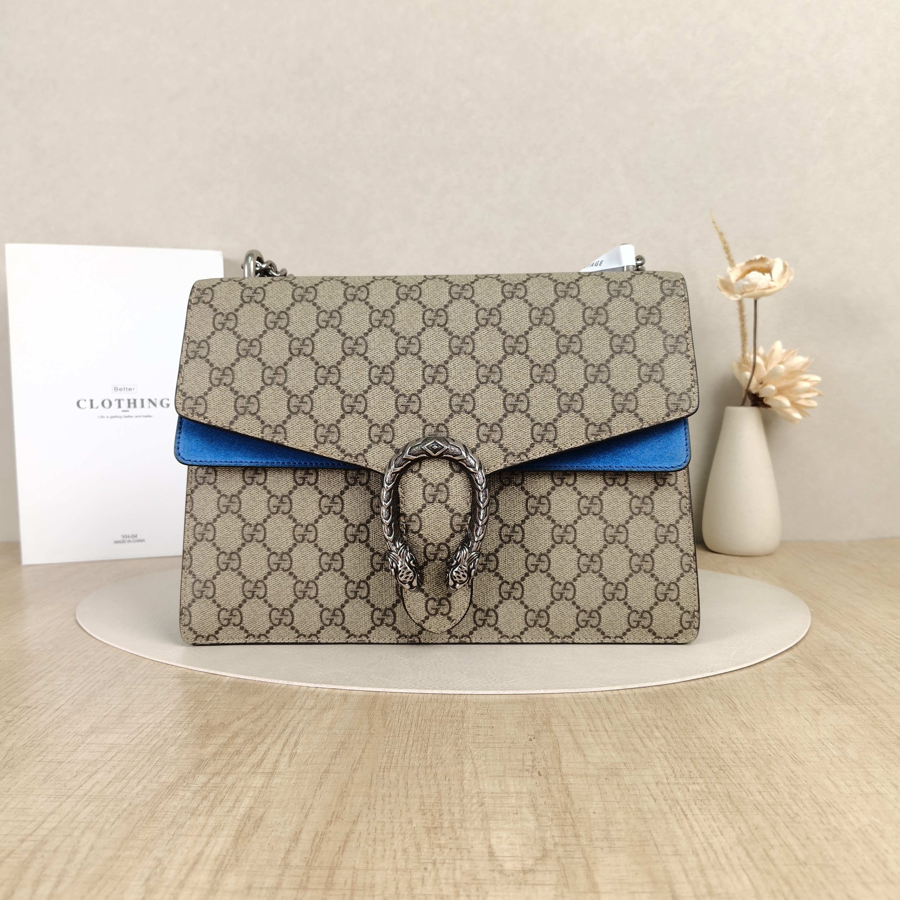 GUCCI Shoulder Bag Dionysus Blue PVC Suede Medium28 × 9 × 17 cm