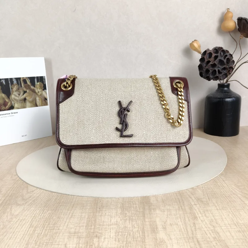 SAINT LAURENT Crossbody Bag Niki Beige Brown D Canvas Medium28 × 8.5 × 20 cm