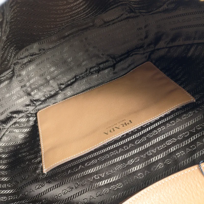 PRADA Shoulder Bag Arqué Brown Calfskin Large 35 × 8 × 22 cm — detail view 9 of 12