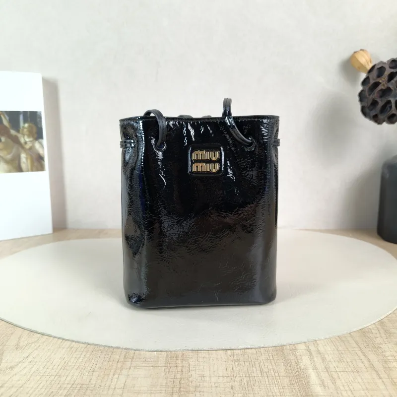 Miumiu Crossbody Bag logo Black Waxed Leather One Size 14 × 6 × 17.5 cm