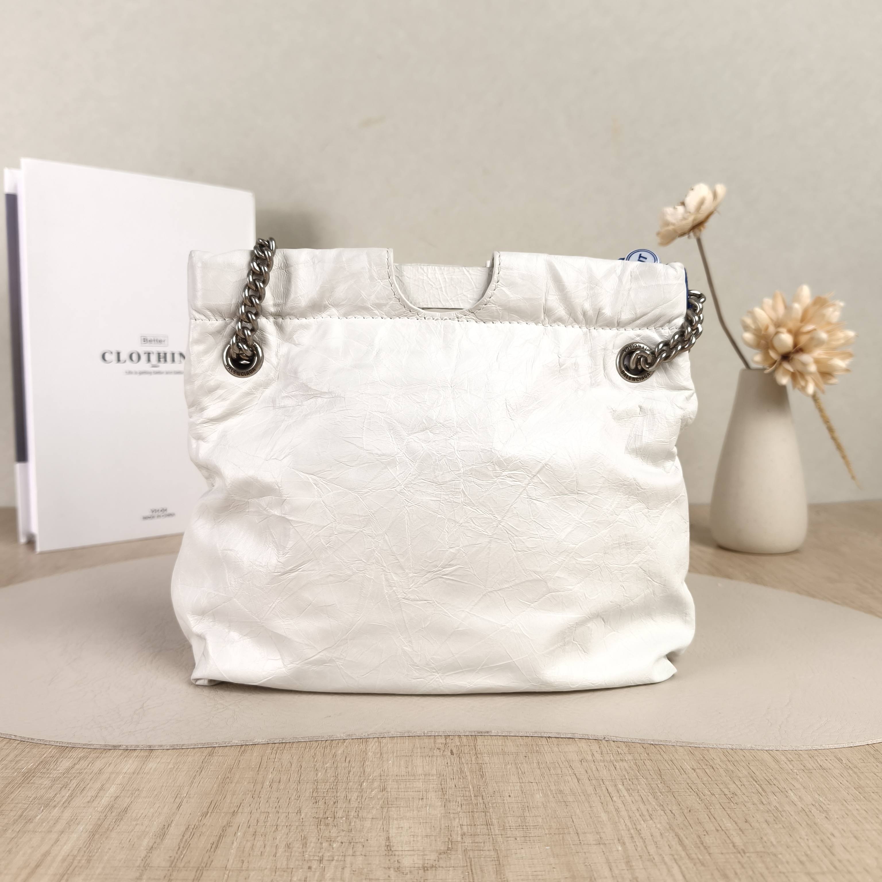 BALENCIAGA Crossbody Bag Crush White Waxed Leather BB20 × 7 × 20 cm — cover view 5 of 5