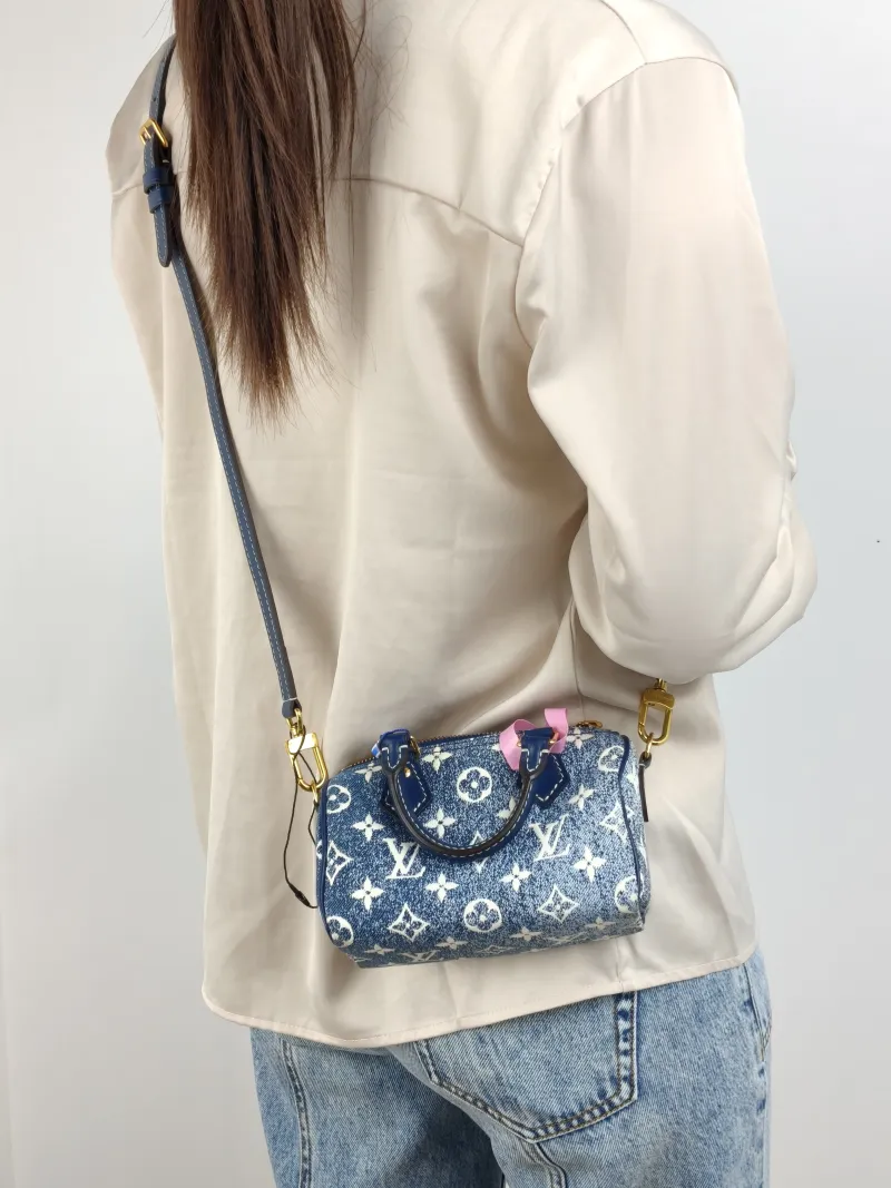 Louis Vuitton Crossbody Bag Speedy Nano Blue nano 16 × 7.5 × 10 cm — on-model view 1 of 3