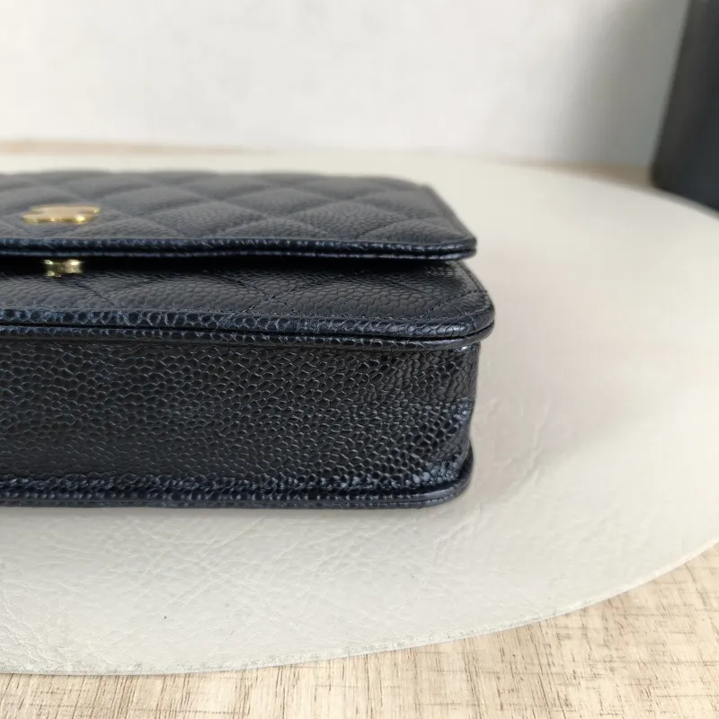 Chanel Crossbody Bag Classic Flap WOC CF WOCWOC Bag Black Grained Calfskin Mini 19.2 × 3.5 × 12.3 cm — detail view 6 of 14