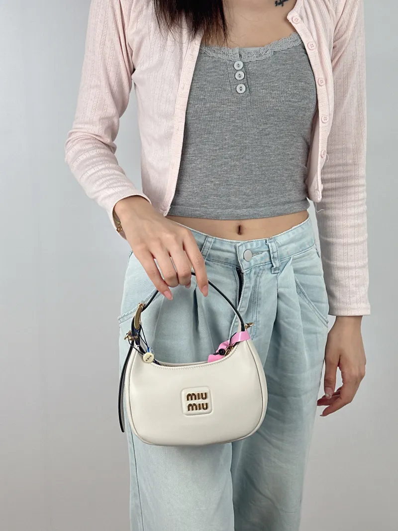 Miumiu Shoulder Bag Hobo Shoulder Bag White Calfskin One Size 18 × 6 × 11 cm — on-model view 2 of 3