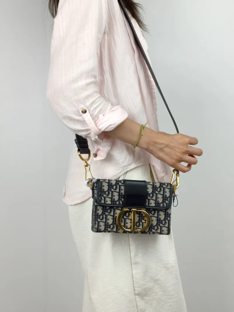 DIOR Crossbody Bag 30Montaigne 30 Box Box Blue Canvas Mini 17.5 × 5 × 11.5 cm — on-model view 1 of 2