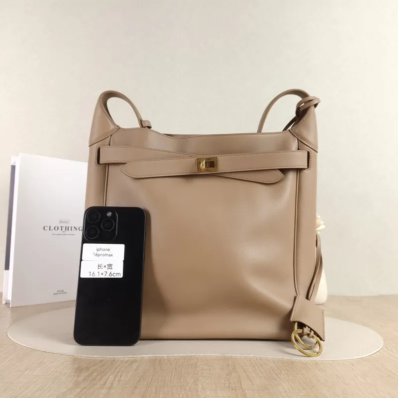 BALENCIAGA Crossbody Bag bel air hobo Shoulder Crossbody Bag Taupe Calfskin One Size 27 × 9 × 27 cm — cover view 2 of 5