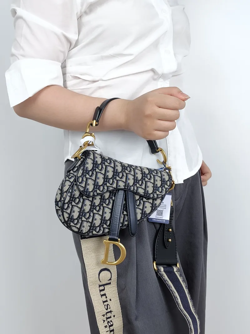 DIOR Top Handle Bag Saddle Blue Canvasmini19 × 6 × 15 cm — on-model view 3 of 3