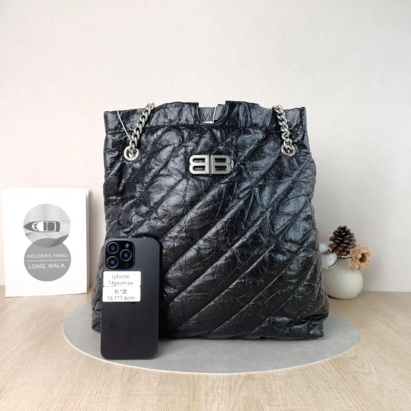 BALENCIAGA Crossbody Bag Crush Black Waxed Leather Large35 × 14 × 37 cm — cover view 3 of 5