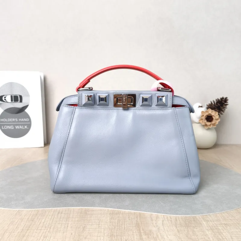 FENDI Crossbody Bag Peekaboo Crossbody Bag Blue Calfskin One Size 23 × 11 × 18 cm