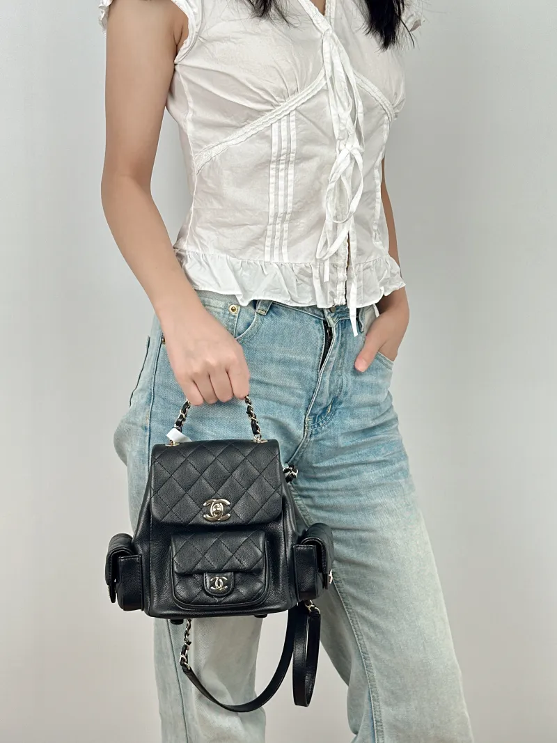 Chanel Backpackduma Black Calfskin Small18 × 9.5 × 19 cm — on-model view 3 of 3