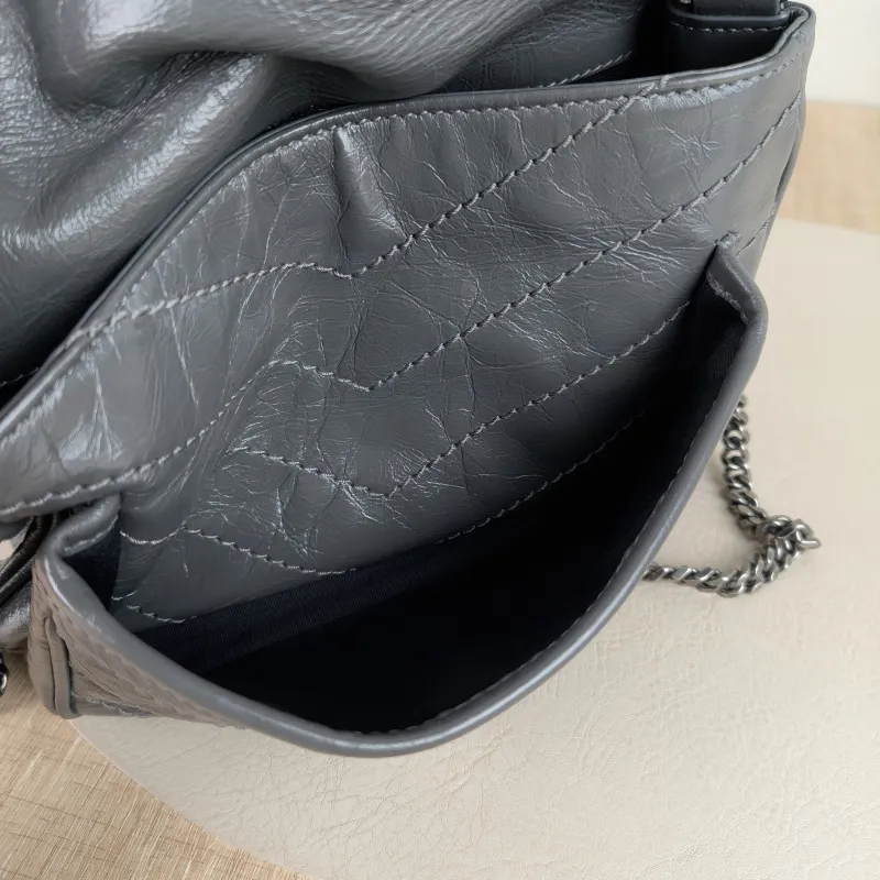 SAINT LAURENT Crossbody Bag Niki D Dark Grey Waxed Leather Calfskin Small 21 × 7.5 × 16 cm — detail view 8 of 12