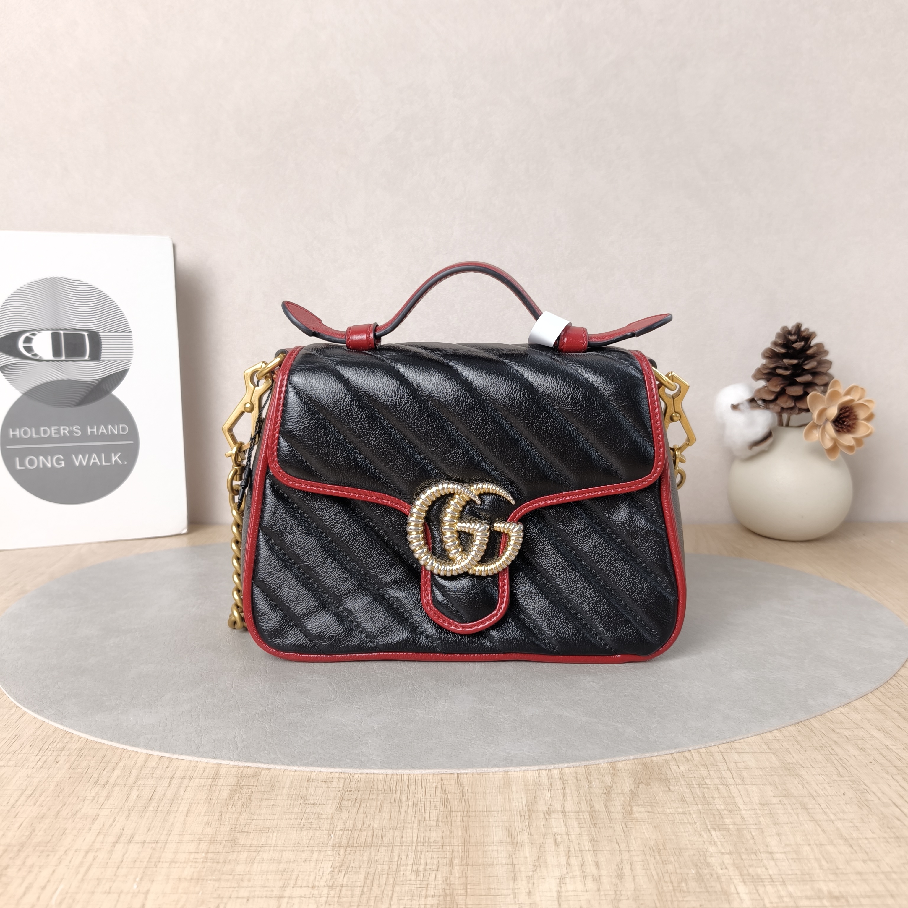 GUCCI Crossbody Bag GG Marmont Marmont Black · Red Calfskinmini21 × 8 × 15.5 cm