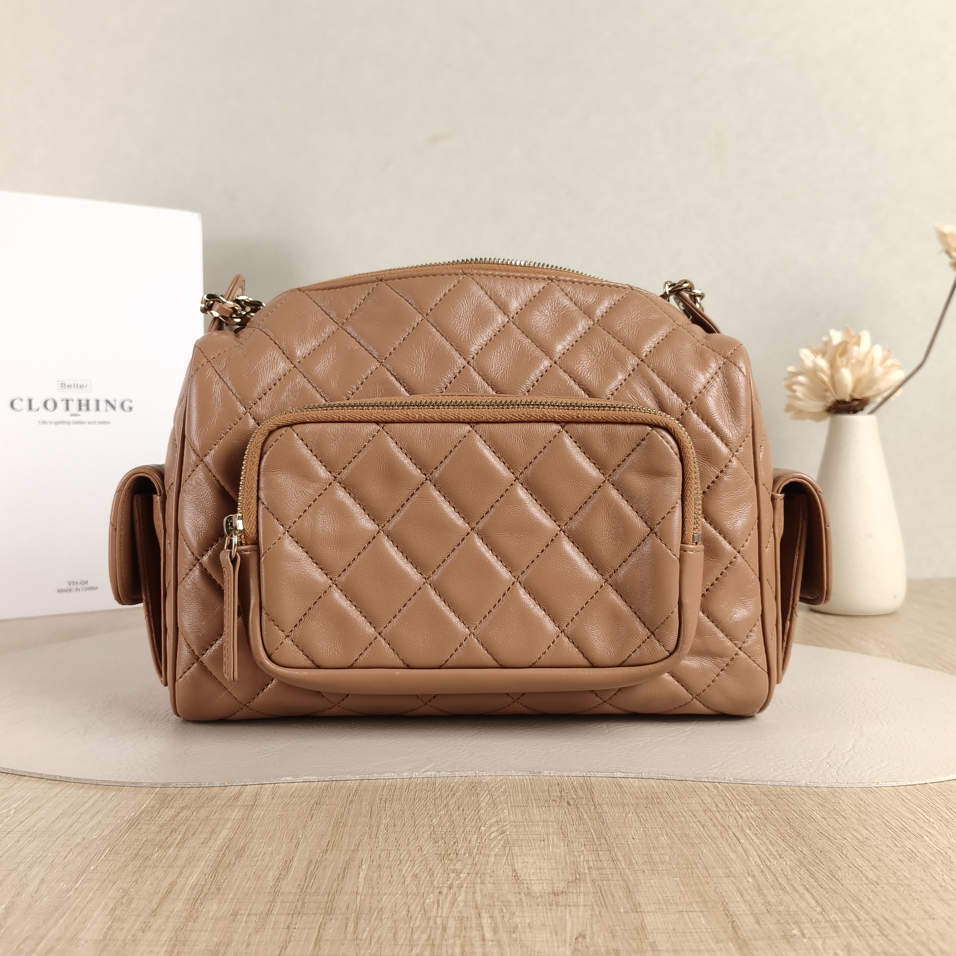 Chanel Crossbody Bag Camera Bag Taupe Lambskin One Size24 × 17 × 18 cm — cover view 2 of 5