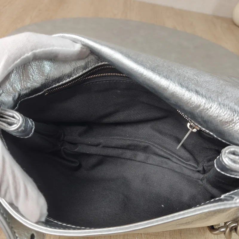 BALENCIAGA Crossbody Bagsoft bb Crossbody Bag Silver Calfskin 23.5 × 3 × 13.5 cm — detail view 4 of 13