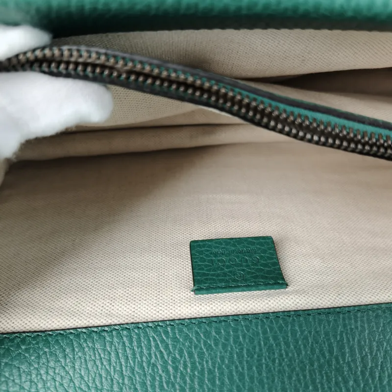 GUCCI Crossbody Bag Dionysus Green Calfskin Medium 28 × 9 × 17 cm — detail view 9 of 11