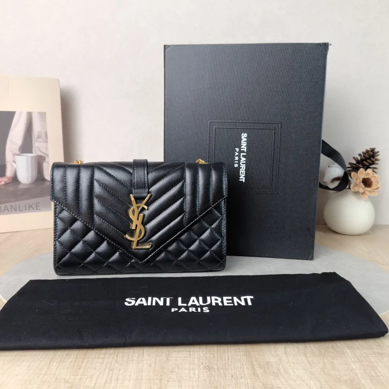 SAINT LAURENT Crossbody Bag ENVELOPE Black Grained Calfskin Small 21 × 6 × 13 cm Conditioned — cover view 6 of 6