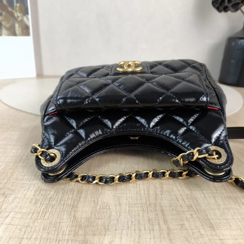 Chanel Crossbody Bag HOBO Black Waxed Leather Calfskin Small 19 × 6 × 17 cm — detail view 8 of 11
