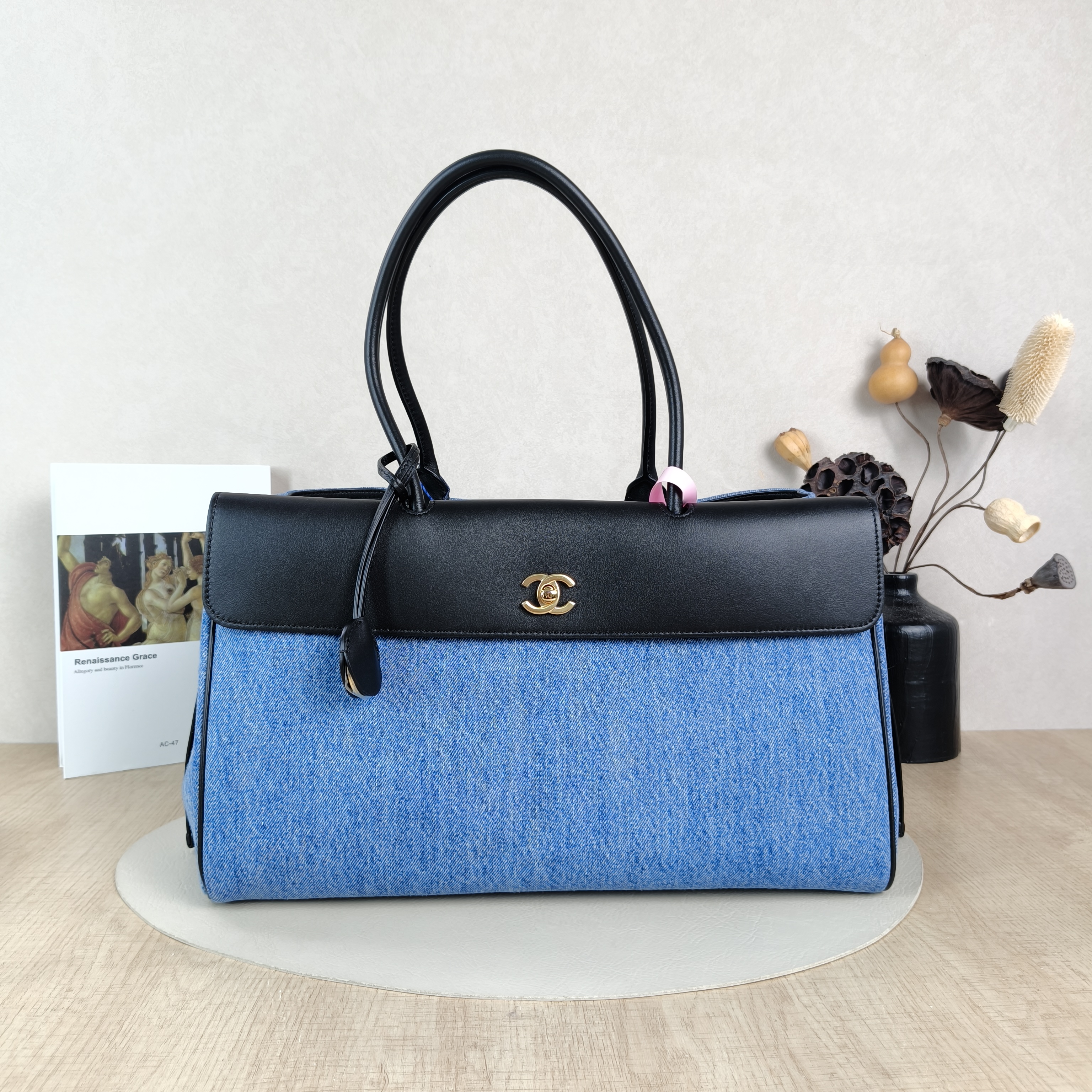 Chanel Shoulder Bag Baguette Bag Blue Medium38 × 16 × 23 cm