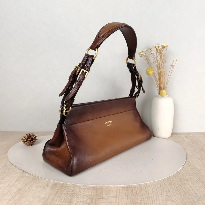 PRADA Shoulder Bag Shoulder Bag Brown Calfskin One Size 32 × 12 × 15 cm — cover view 3 of 5