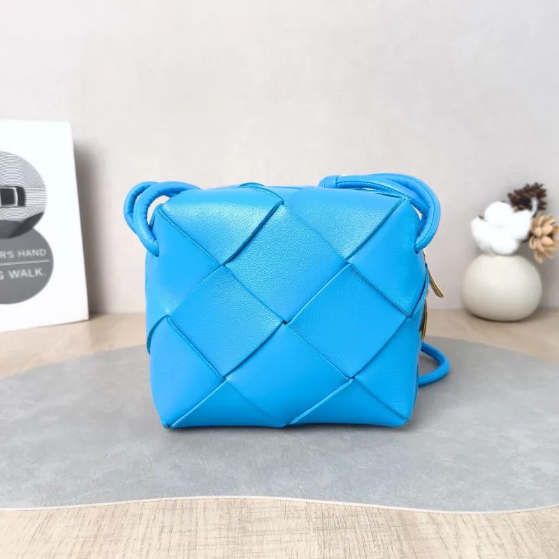 Bottega Veneta Crossbody Bag Cassette Woven Camera Bag Blue Lambskin Mini 14.5 × 7 × 14.5 cm — cover view 4 of 5
