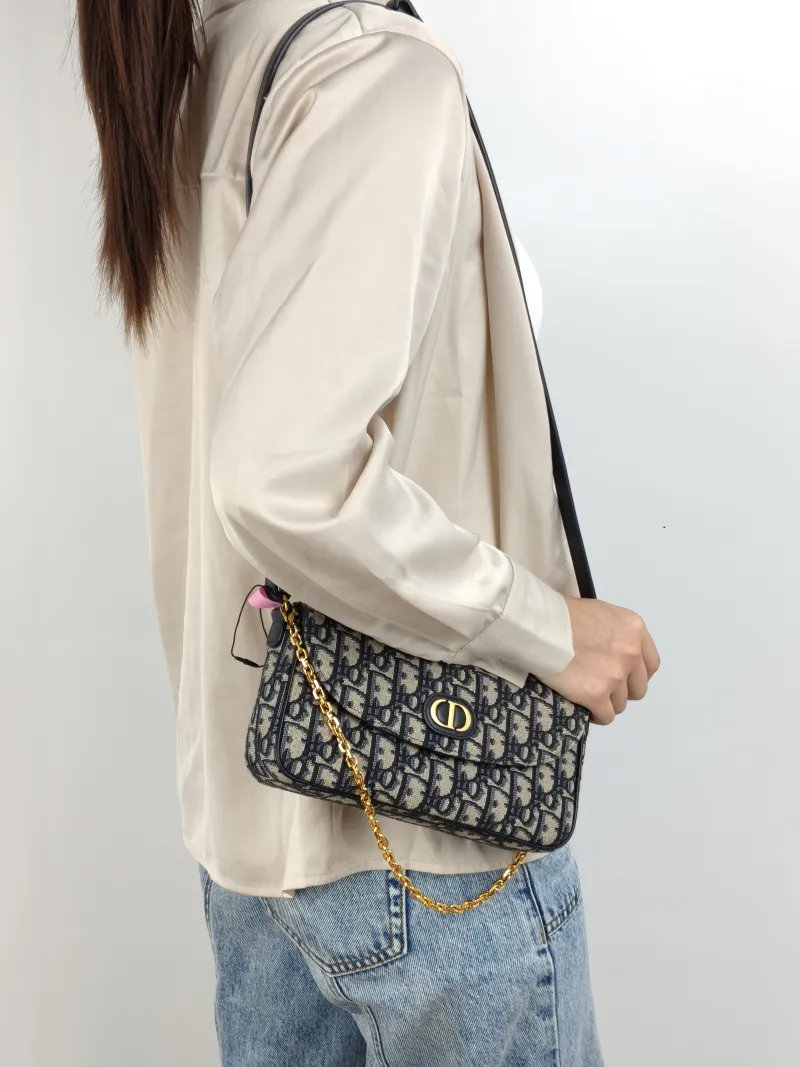 DIOR Crossbody Bag 30 Montaigne woc Blue Canvas One Size 21.5 × 3 × 12 cm — on-model view 2 of 2