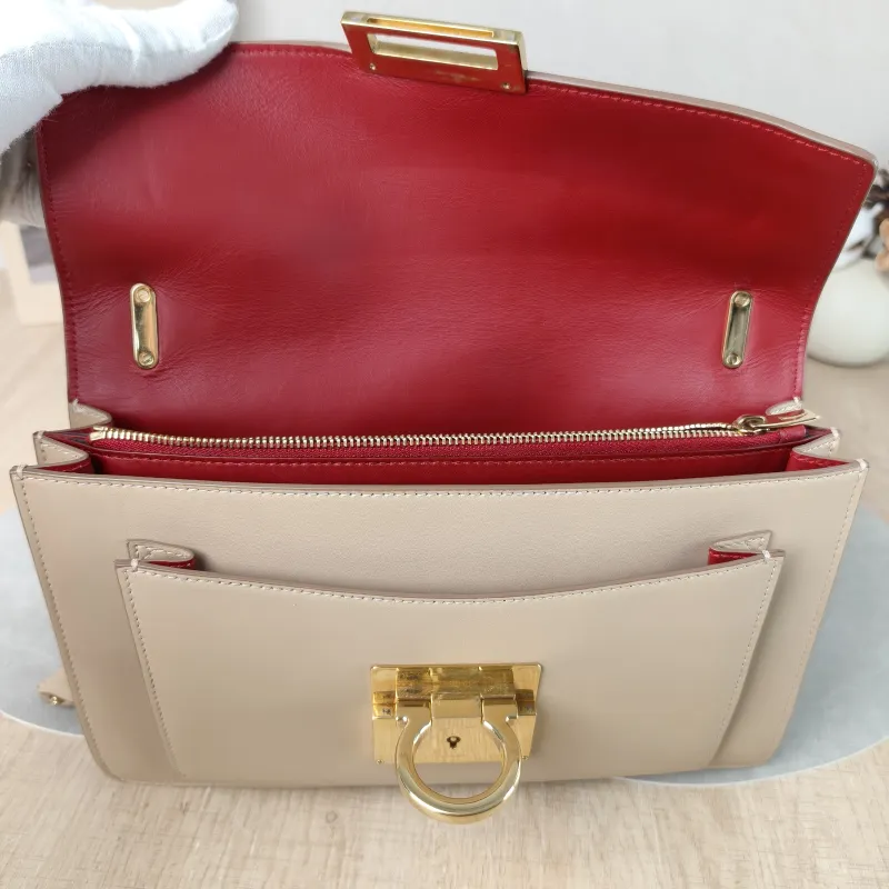 FERRAGAMO Shoulder Bag Shoulder Bag Taupe Calfskin 25.5 × 5 × 16 cm — detail view 14 of 14