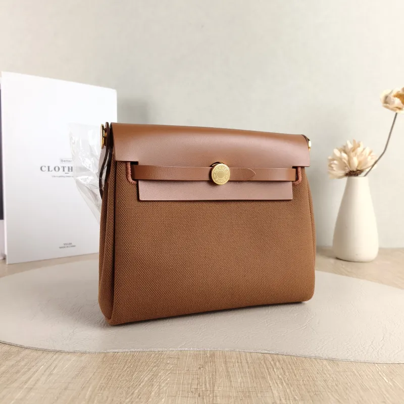 Hermès Crossbody Bag Herbag Zip 20 37 Brown Calfskin，Canvas Mini 20.5 × 7 × 16.5 cm G — cover view 3 of 6