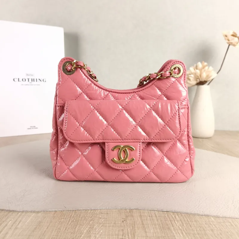 Chanel Crossbody Bag HOBO Pink Waxed Leather Small 19 × 6 × 17 cm