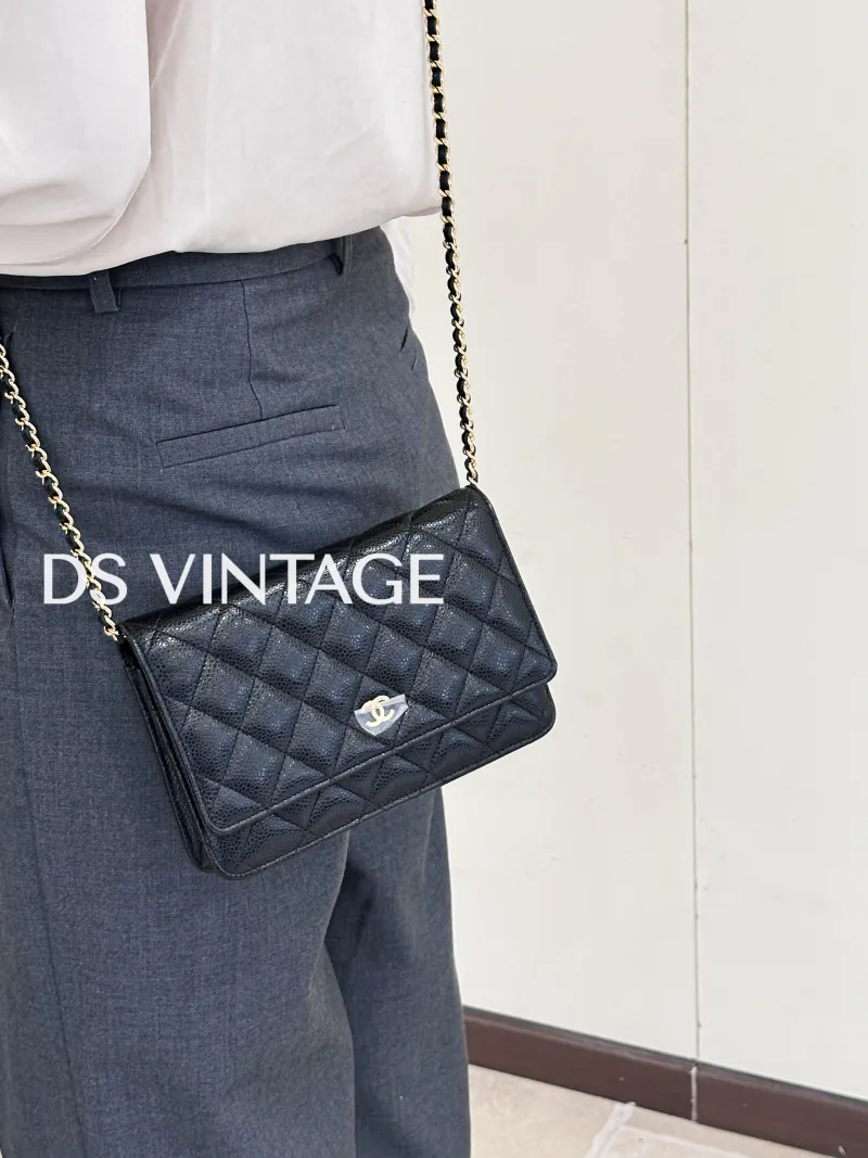 Chanel Crossbody Bag Classic Flap WOC CF WOCWOC Bag Black Grained Calfskin Mini 19.2 × 3.5 × 12.3 cm — on-model view 4 of 4