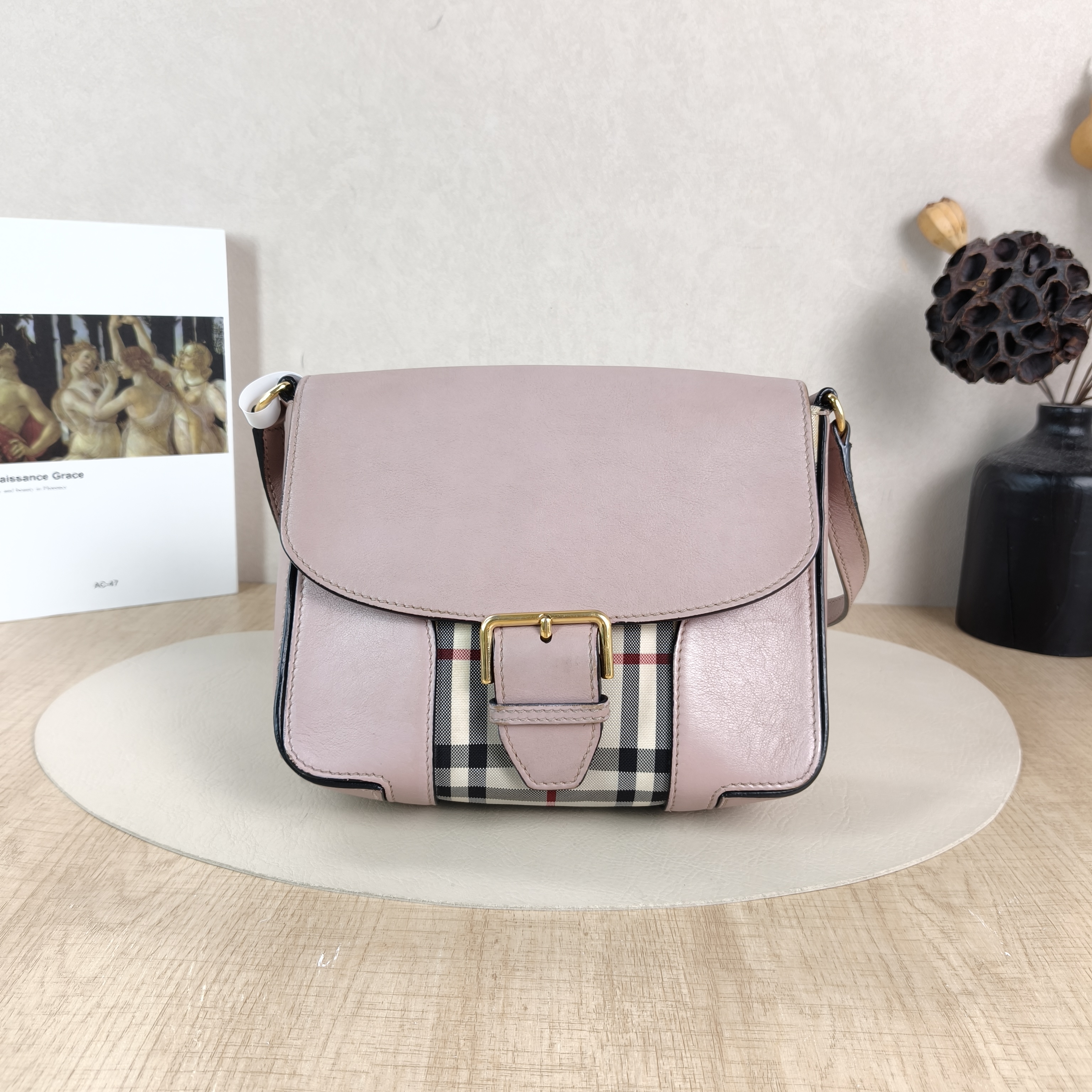 BURBERRY Crossbody Bag Crossbody Bag Pink Calfskin，Canvas One Size22 × 7 × 17 cm