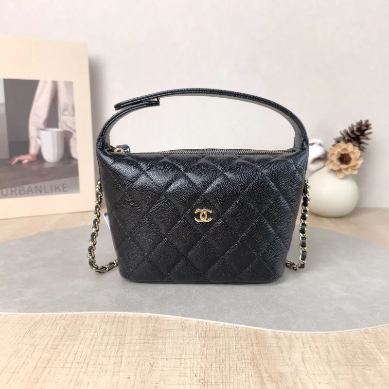 Chanel Crossbody Bag Vanity Case Bag Black Grained Calfskin One Size 21.5 × 7.5 × 19 cm