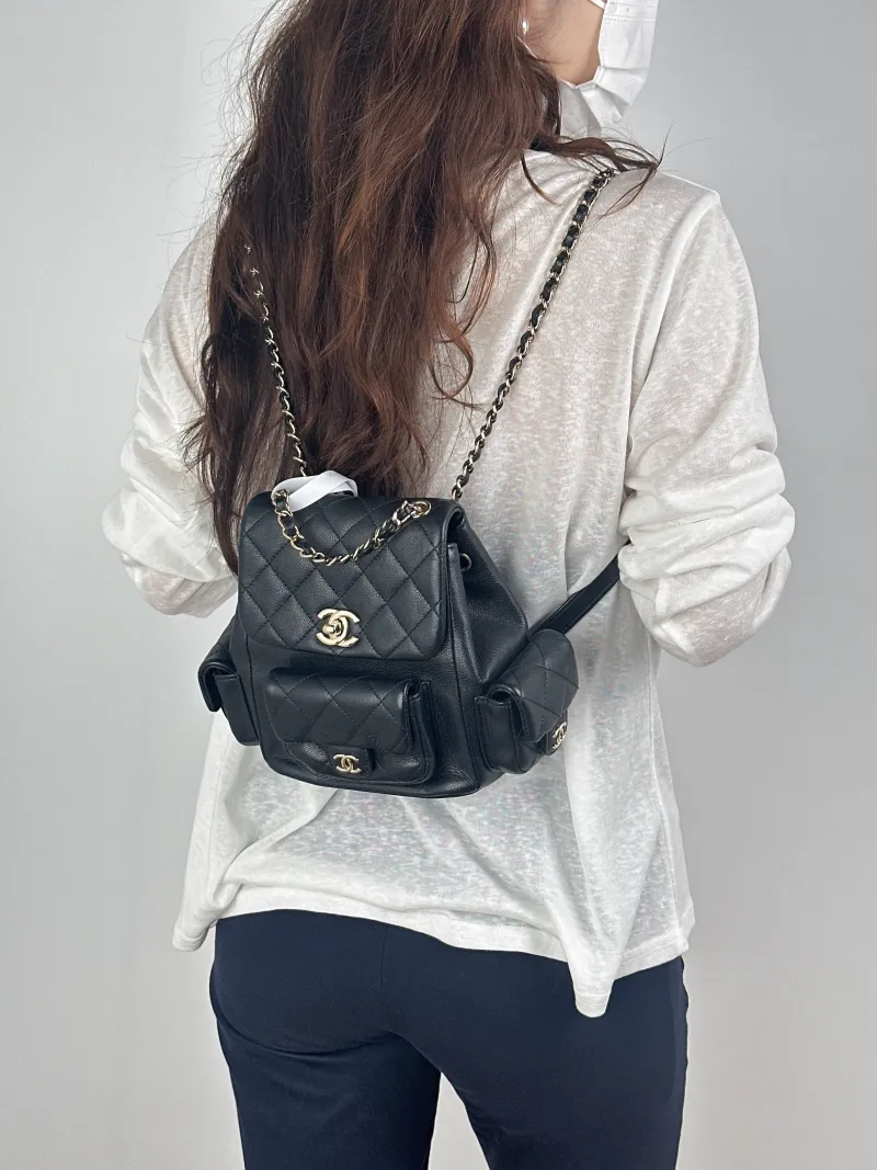 Chanel Backpackduma Black Calfskin Small18 × 9.5 × 19 cm — on-model view 3 of 3
