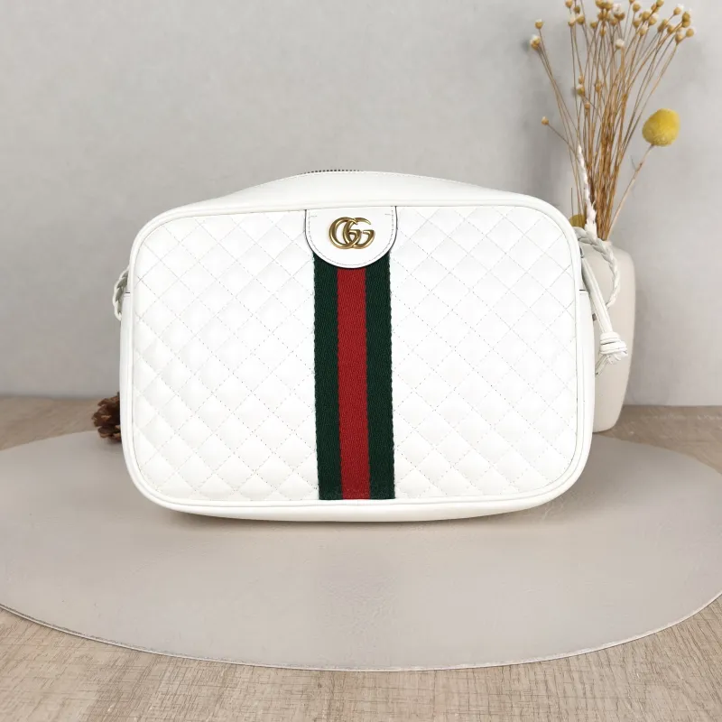 GUCCI Crossbody Bag Camera Bag White Calfskin One Size 24 × 5 × 17 cm
