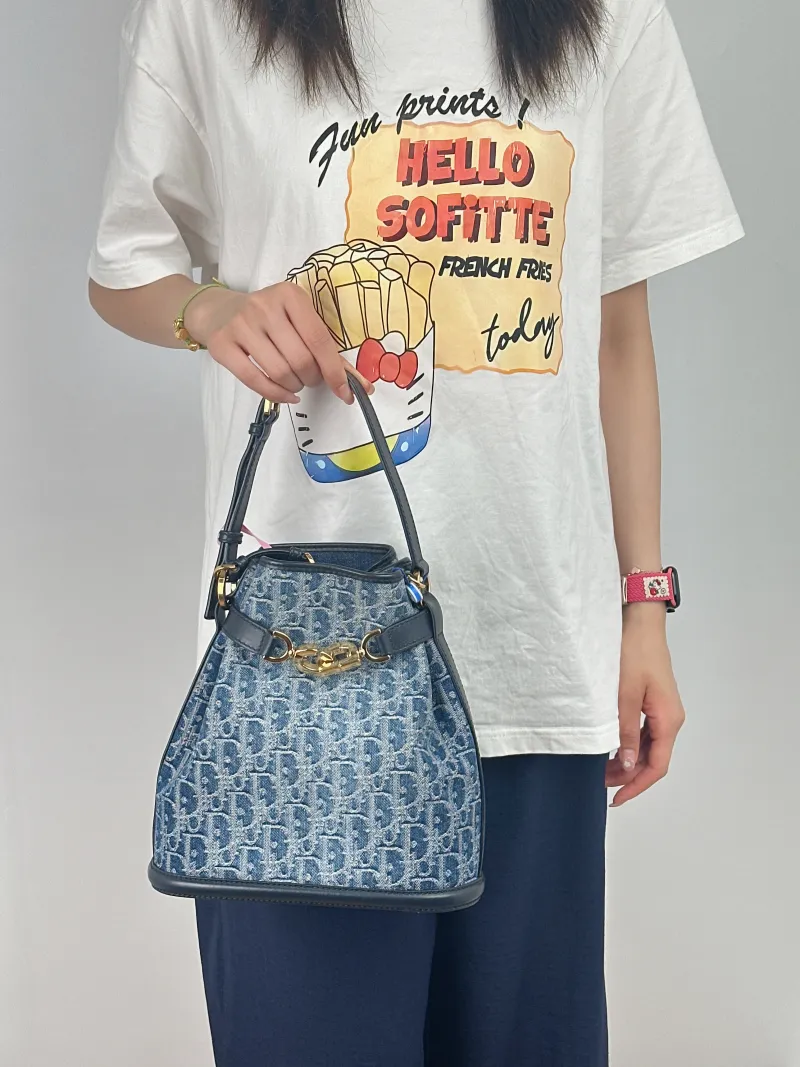 DIOR Shoulder Bag C'est bucket Bucket Bag Blue Canvas 24 × 10 × 25.5 cm — on-model view 1 of 2