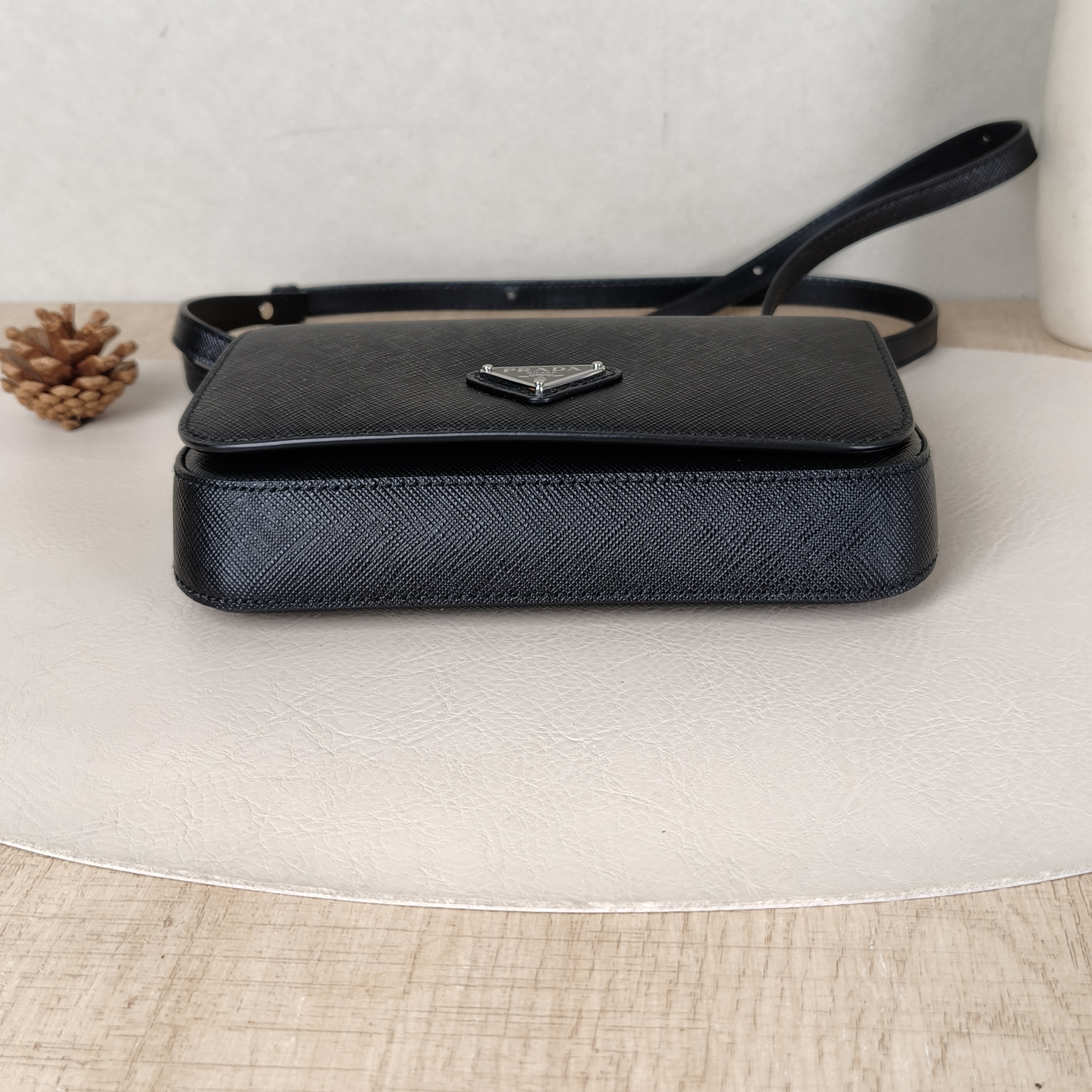 PRADA Crossbody Bag Saffiano Travel Crossbody Bag Black Calfskin 18 × 3 × 12 cm — cover view 2 of 5