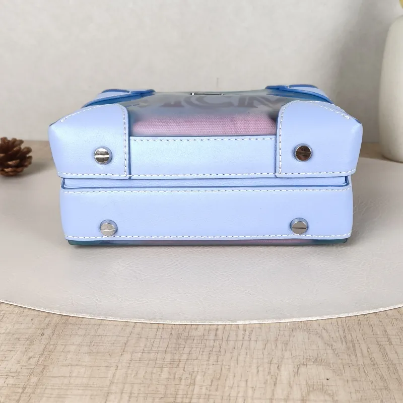 MCM Crossbody Bag Soft Berlin Visetos Box Top Handle Crossbody Bag Blue PVC Pink Canvas 19 × 8 × 14 cm — cover view 5 of 5