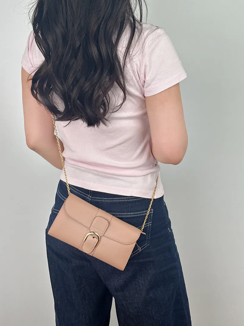 DELVAUX Crossbody Bag Brillant Long Wallet Chain woc Brown Calfskin Mini 21 × 3 × 12 cm — on-model view 2 of 2