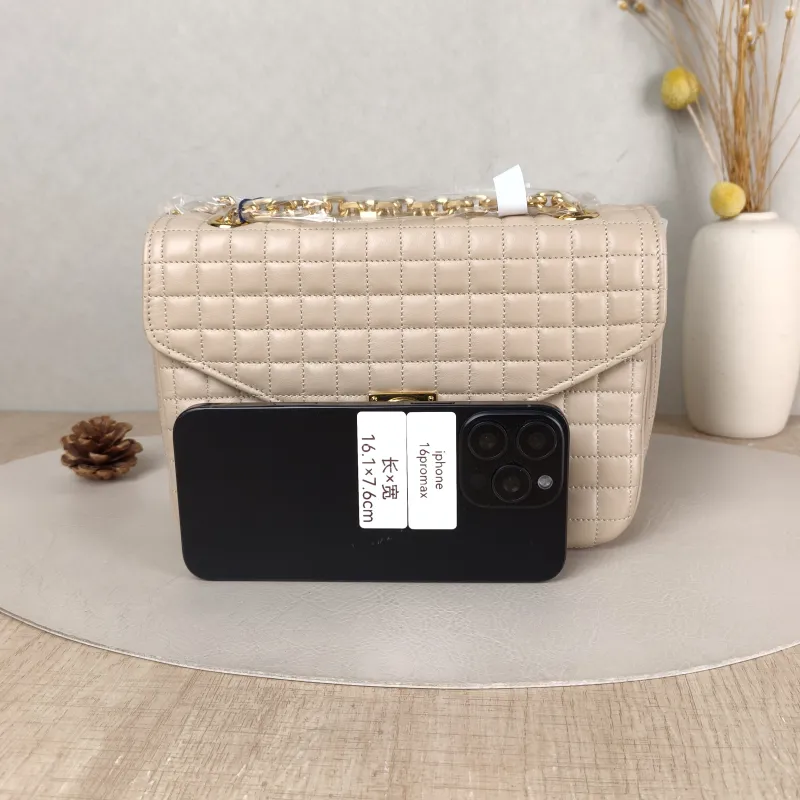 CELINE Crossbody Bag C Bag Chain Bag Beige Calfskin Medium 21.5 × 7 × 15 cm — cover view 4 of 5
