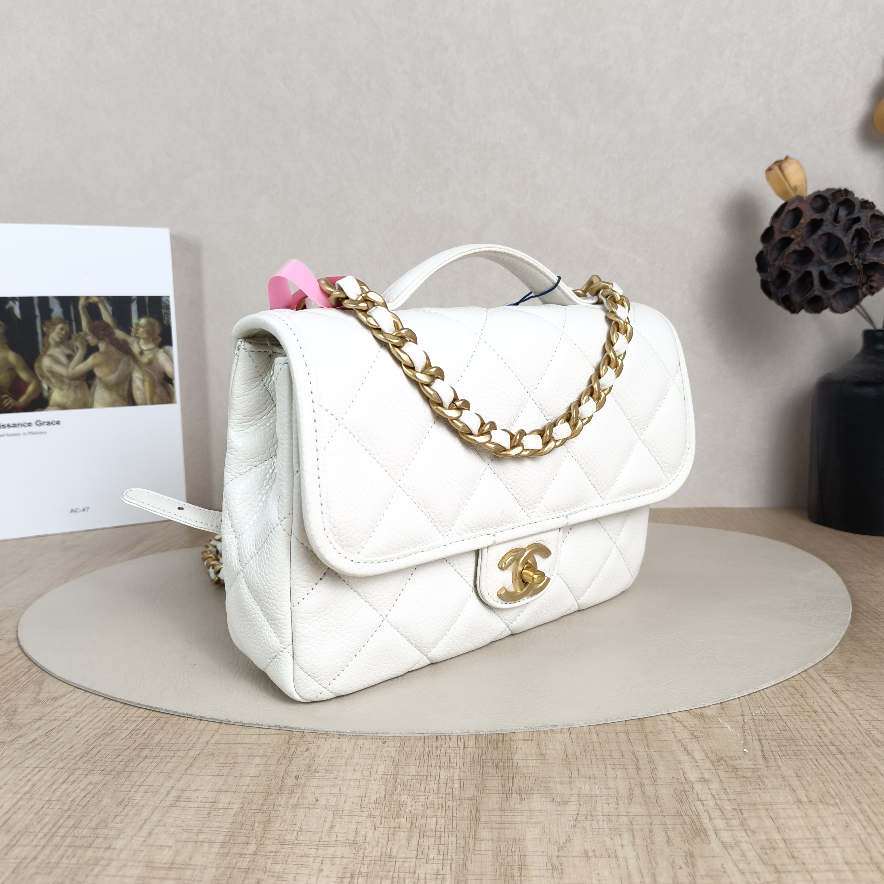 Chanel Backpack Backpack White Grained Calfskin One Size24 × 6 × 18 cm — cover view 4 of 5