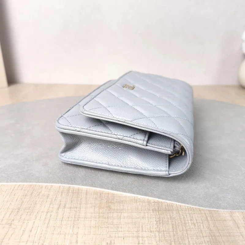 Chanel Crossbody Bag Classic Flap WOC CF WOCWOC Bag Grey Grained Calfskin Mini 19.2 × 3.5 × 12.3 cm — detail view 3 of 11