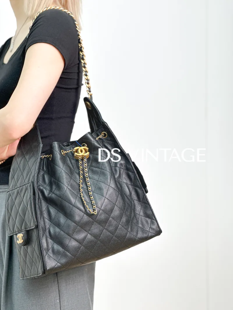 Chanel Shoulder Bag 25Bag Black Grained Calfskin Medium 30 × 15 × 40 cm — on-model view 2 of 3