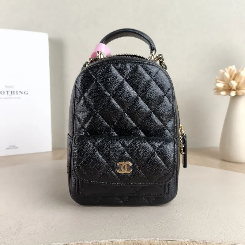 Chanel Backpack mini Backpack Collection Black Grained Calfskin One Size 13 × 9 × 18 cm