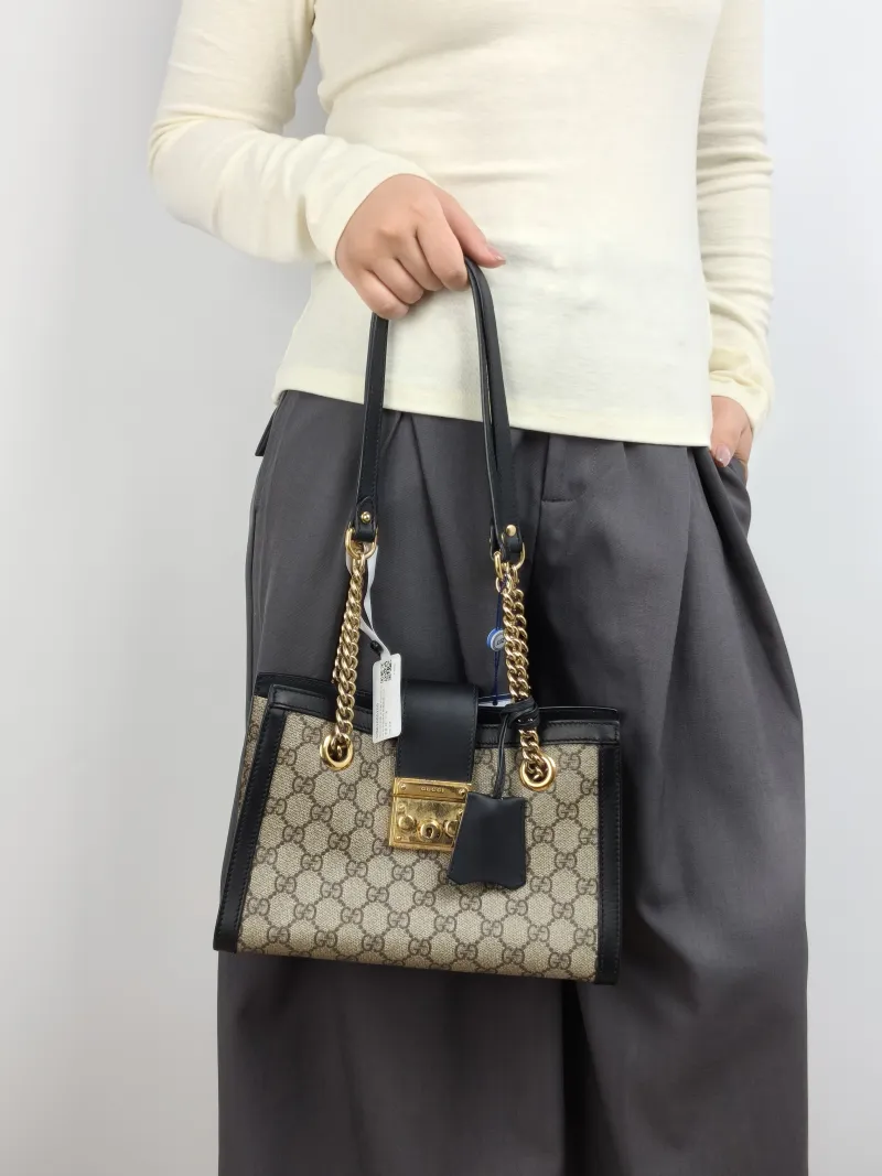 GUCCI Shoulder Bag Padlock Tote Black Monogram PVC Medium 26 × 10 × 18 cm — on-model view 2 of 2