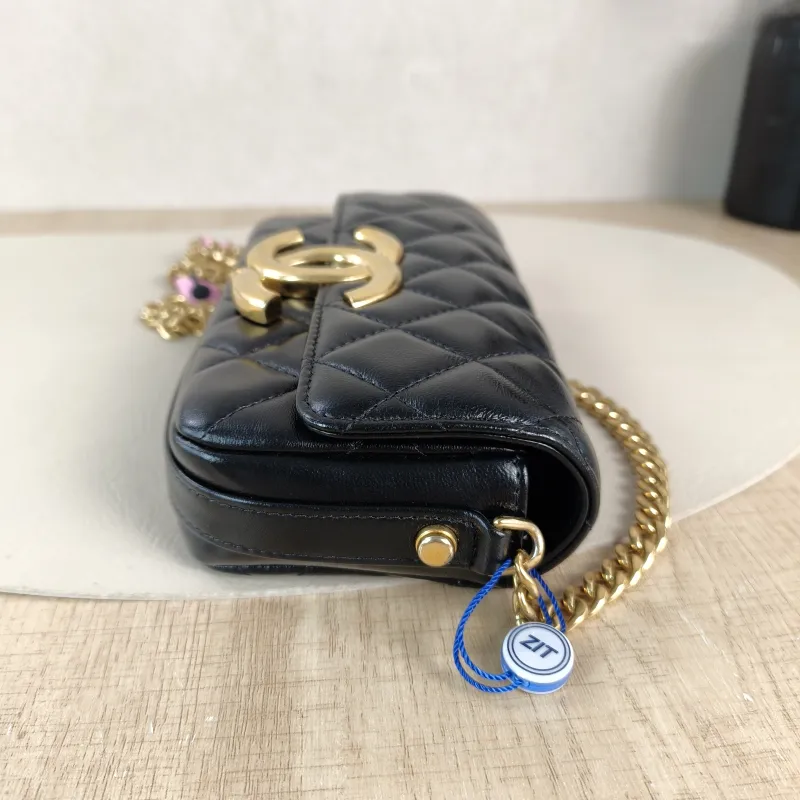 Chanel Crossbody Bag C logo Crossbody Bag Black with Gold-Tone Hardware Lambskin One Size 17 × 4 × 10 cm — detail view 11 of 11