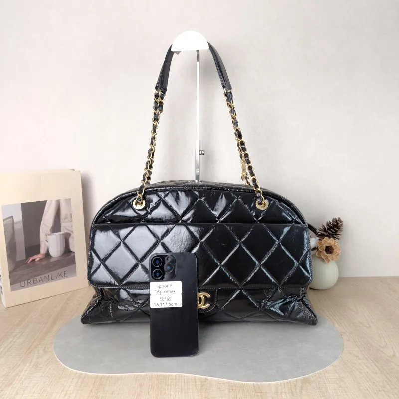 Chanel Crossbody Bag Bowling Bag Black Waxed Leather One Size 42 × 15 × 27 cm — cover view 5 of 5