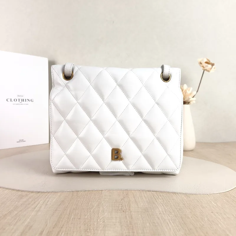 BALENCIAGA Crossbody Bag B Bag Crossbody Bag White Calfskin One Size 24 × 7 × 20 cm