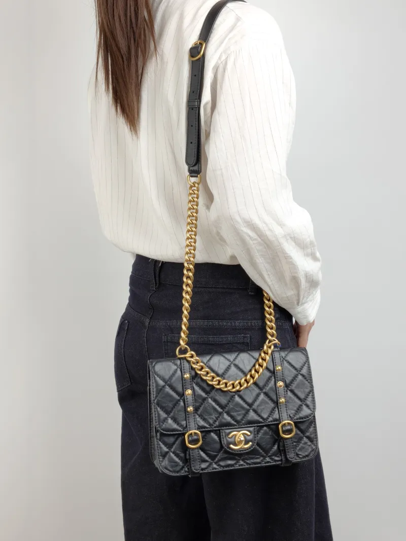 Chanel Crossbody Bag Messenger Bag Black Calfskin One Size 24.5 × 8 × 16.5 cm — on-model view 2 of 3