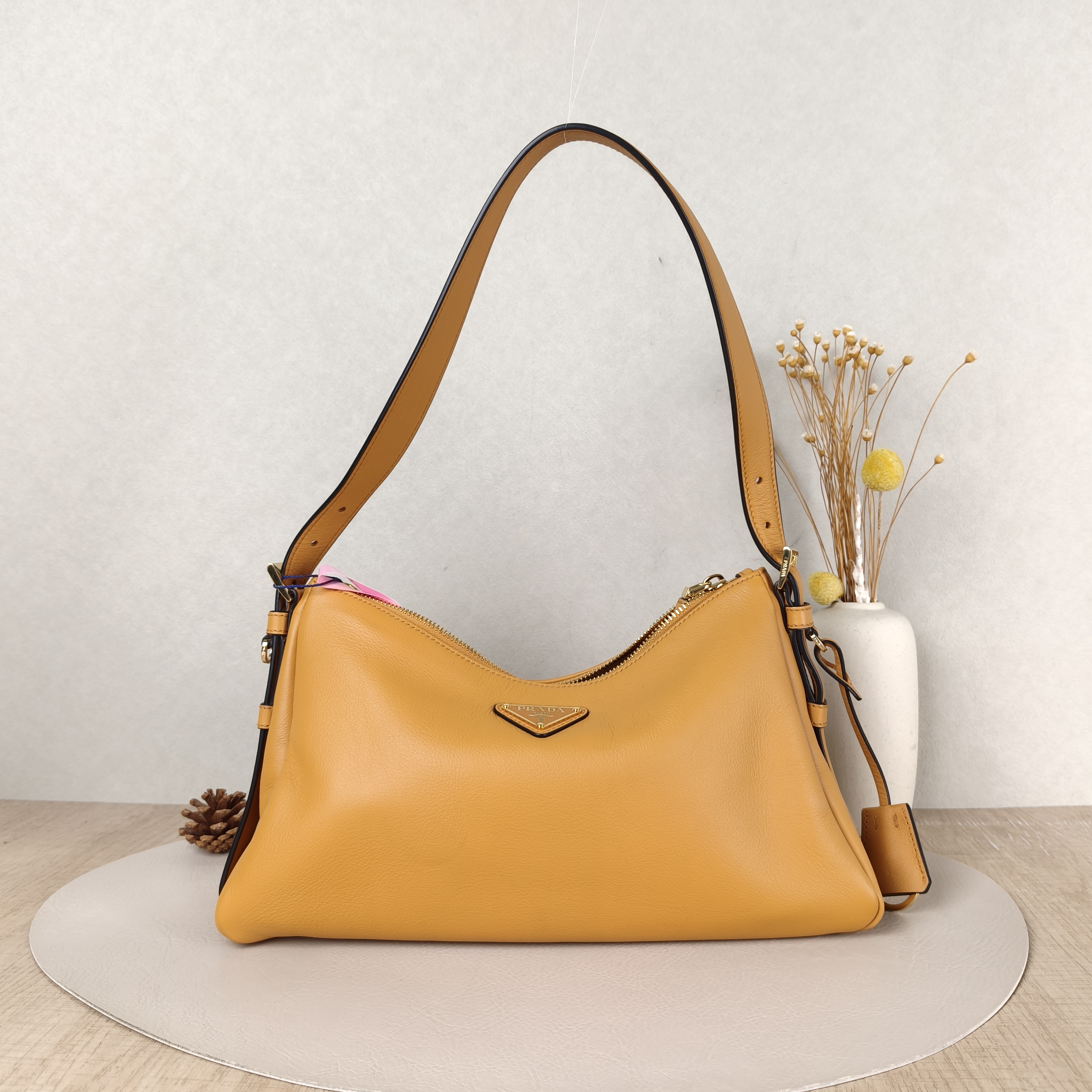 PRADA Shoulder Bag Aimée Yellow Calfskin One Size31 × 9 × 18 cm