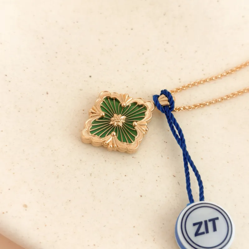 BUCCELLATI Necklace Opera Tulle Enamel Pendant Necklace Green 18KR ose Gold Large 41cm — cover view 4 of 6