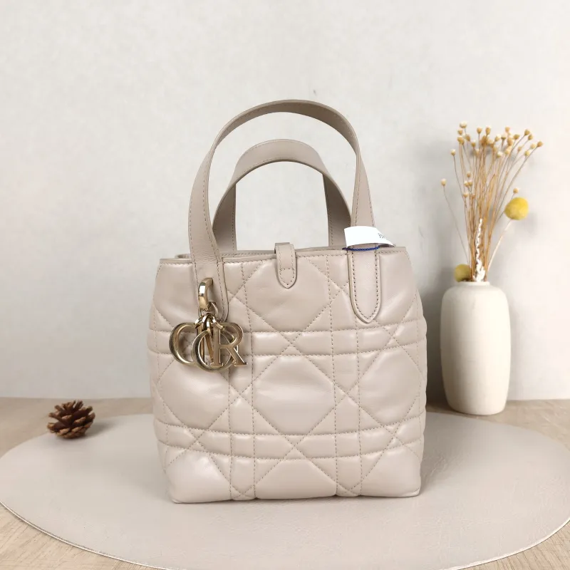 DIOR Top Handle Bag TOUJOURS Edition Beige Calfskin Small 18.5 × 12 × 18.5 cm